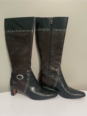 Brighton Taos Black and Dark Brown Two-Tone Studded Tall Boots-size 8